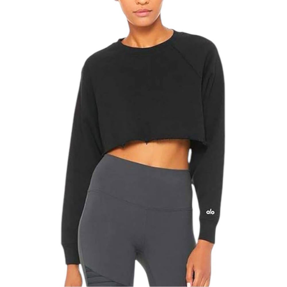 ALO Yoga Double Take Cropped Black Pullover Sweatshirt, Size Small